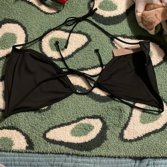 NWT J.Crew Perfect String Triangle Bikini Top Size 2X Black Swim Beach - Picture 3 of 5